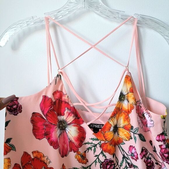 EXPRESS Criss Cross Spaghetti Straps Camisole Floral Pink Red Size XS - Picture 2 of 5